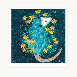 Opossum Gouache Art Print 5x5”
