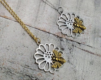 Bridgerton Inspired Bee on Flower Charm Necklace | Silver or Gold