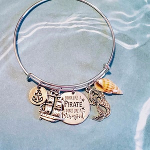 Drink Like a Pirate, Dance Like a Mermaid Charm Bangle Bracelet