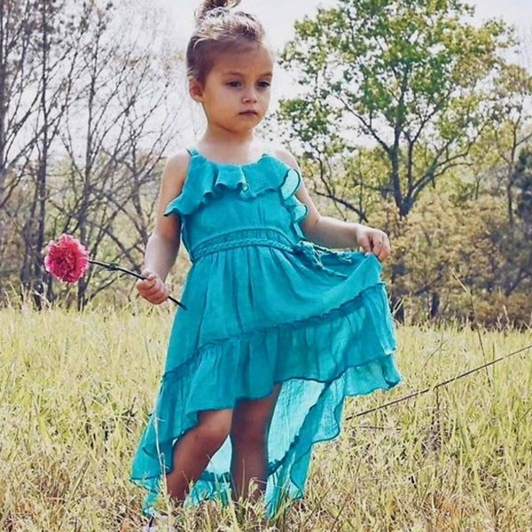 Boho Flower Girl Dress / Beach Wedding Bridesmaid Dresses / Resort Life, Vacation Dress / Birthday Hi-Low Ruffled Dress / Photoshoot Dress.