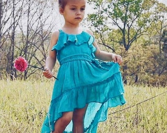 Boho Flower Girl Dress / Beach Wedding Bridesmaid Dresses / Resort Life, Vacation Dress / Birthday Hi-Low Ruffled Dress / Photoshoot Dress.