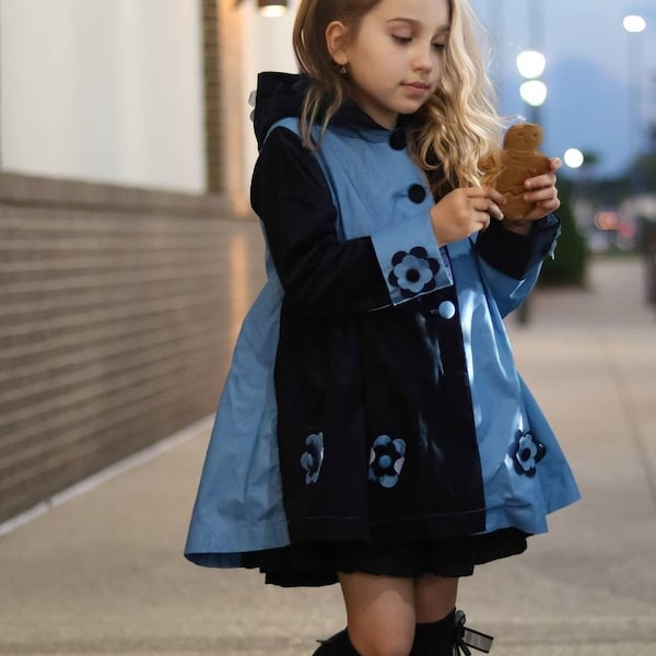 Girls Special Occasion, Daily Use Overcoat / Hooded A-line Coat Dress / Toddlers Girls Two Tone Swing Coat / Kids Fall Spring Outerwear.