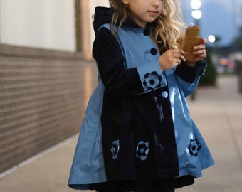 Girls Special Occasion, Daily Use Overcoat / Hooded A-line Coat Dress / Toddlers Girls Two Tone Swing Coat / Kids Fall Spring Outerwear.