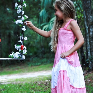 Girls Two Tone Maxi Dress / Smocked Tiered Maxi Dress / Color Block Twirl Maxi Dress / Birthday Sundress / Beach Maxi Dress Cover Up Heavenly Pink