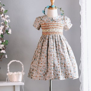 Floral Hand-Smocked Embroidered Baby Girl Dress / Flower Girl Smocking Dress / 1st Birthday Dress Bloomers Set / Toddler Girls Easter Dress.