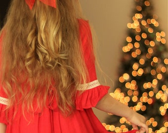 Girls Red Vintage Dress / Girls & Toddlers Christmas Dress / Holiday Photoshoot Dress / High Low Cotton Lace Dress / Asymmetrical Hem Dress