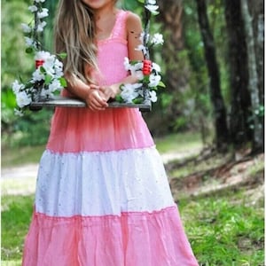 Girls Smocked Tiered Maxi Dress / Boho Maxi Dress / Toddler Girl Birthday Maxi Dress / Two Tone Twirl Maxi Dress / Gypsy Style Dress. Heavenly Pink