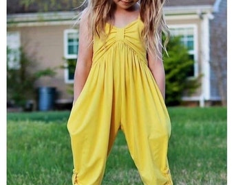 Loose Fit Girls Jumpsuits / Toddler Girl One Piece Cotton Jumpers / Spaghetti Strap Summer Baggy Overall / Girls Beach Playsuit with pockets