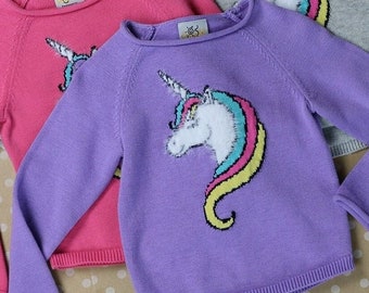 Magical Unicorn Sweater Pullover / Girls & Toddlers 3D-Unicorn Sweater / Rainbow Fluffy Unicorn Patchwork Sweater / Party Sweater. 2T - 12