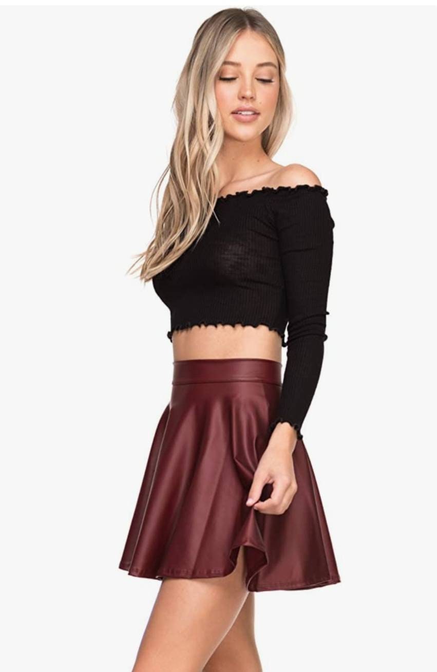 Black PU Leather Flared A-line Skater Mini Skirt Size 4 (S)