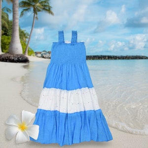 Girls Two Tone Maxi Dress / Smocked Tiered Maxi Dress / Color Block Twirl Maxi Dress / Birthday Sundress / Beach Maxi Dress Cover Up Blue