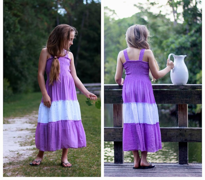 Girls Smocked Tiered Maxi Dress / Boho Maxi Dress / Toddler Girl Birthday Maxi Dress / Two Tone Twirl Maxi Dress / Gypsy Style Dress. Lilac