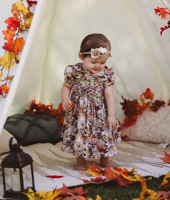 Sweet Leaves Hand smocked Embroidered Baby Girl Dress Late Summer Fall Smocking Birthday Dress Toddler Girls Thanksgiving Dress. Etsy Canada