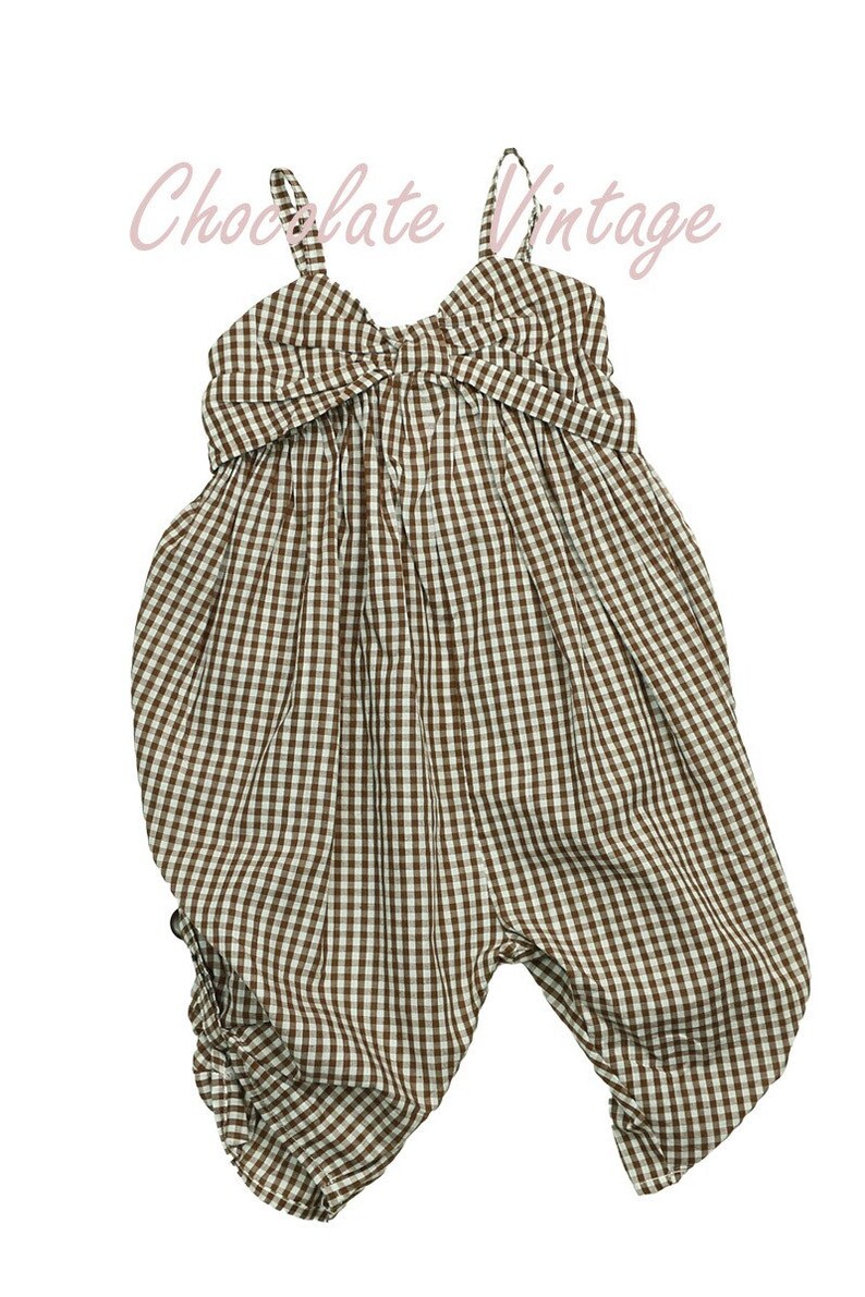 Girls Loose Fit Jumpsuit / Toddler Girls Summer Overall / Spaghetti Straps Cotton Playsuit / Kids Beach Overall / Button-Hem Ankle Jumpers. Chocolate Vintage