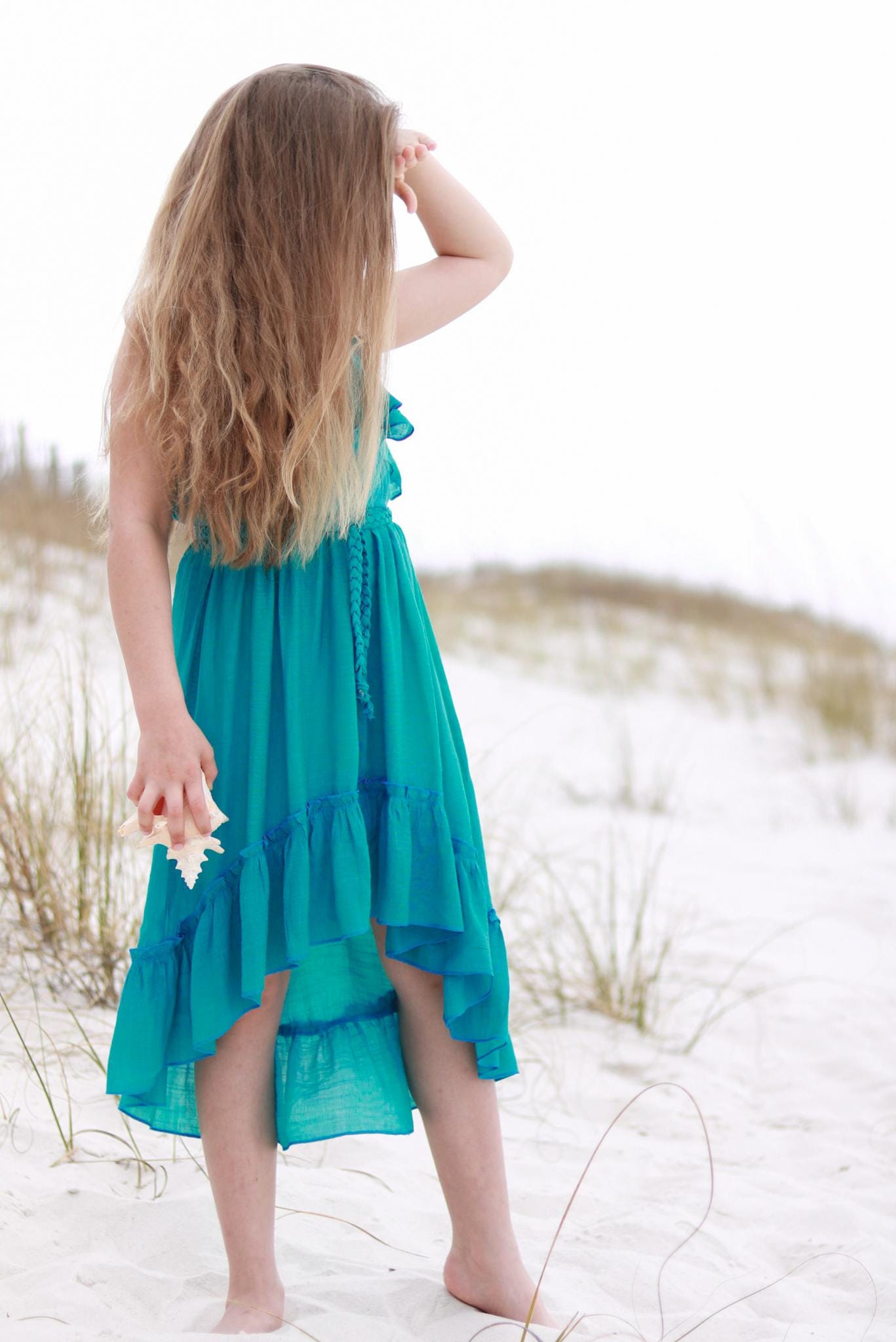 Girls Bohemian Ruffled Dress: Cotton Hi-low Beach Vacation Dress