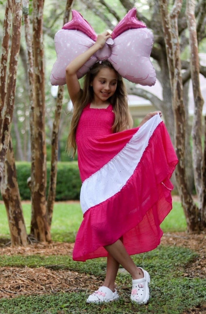 Girls Smocked Tiered Maxi Dress / Boho Maxi Dress / Toddler Girl Birthday Maxi Dress / Two Tone Twirl Maxi Dress / Gypsy Style Dress. Raspberry Pink