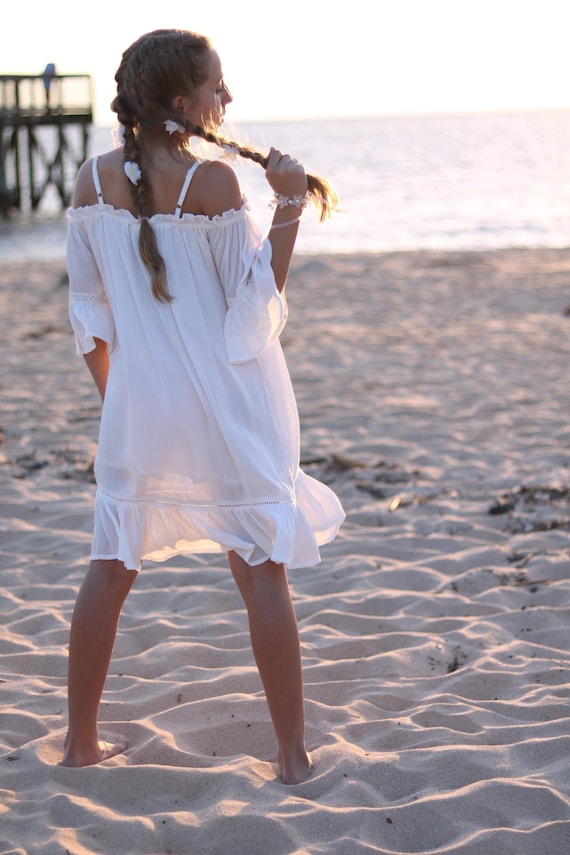 princess polly baby blue dress Girls Off-Shoulder Boho Dress: White Beach Flower Girl Dress. Girls Rustic Dress, Easter Dress
