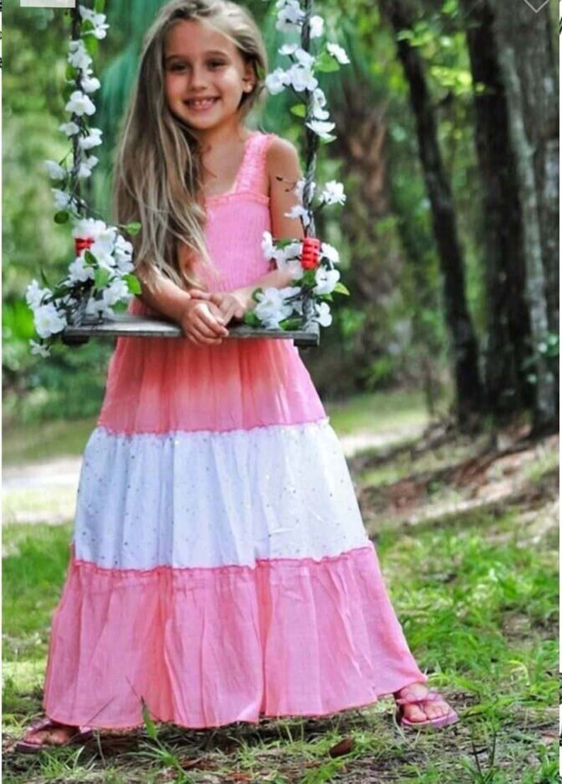 Girls Smocked Tiered Maxi Dress / Boho Maxi Dress / Toddler Girl Birthday Maxi Dress / Two Tone Twirl Maxi Dress / Gypsy Style Dress. Heavenly Pink