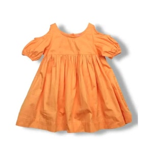Girls Cold Shoulder Romantic Dress / Elegant Flower Girl Dress / Girls Vintage Inspired Cotton Dress / Toddlers Girls Portraits Dress. Papaya Orange