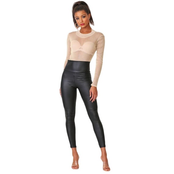 Assets By Spanx All Over Faux Leather Leggings Black High Waist
