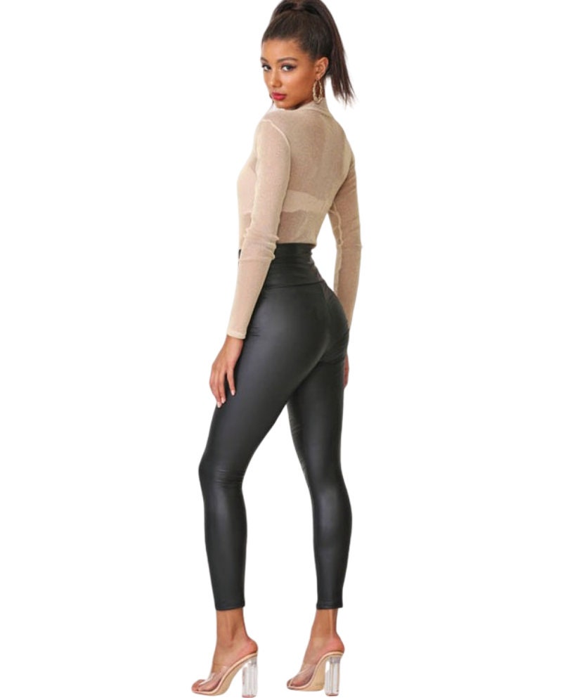 Black Leather Look Pants / Women Faux Leather Leggings / Black - Etsy