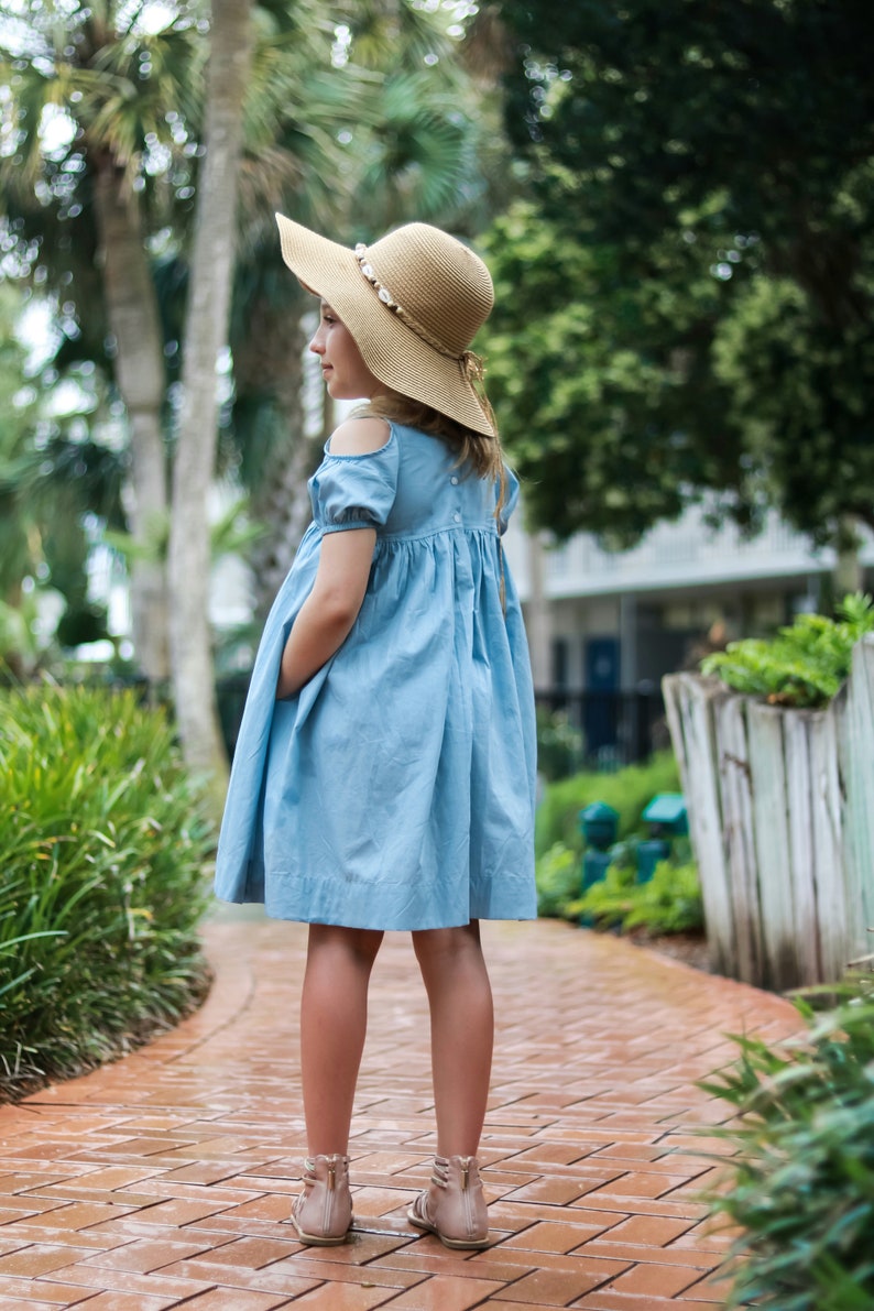 Girls Cold Shoulder Romantic Dress / Elegant Flower Girl Dress / Girls Vintage Inspired Cotton Dress / Toddlers Girls Portraits Dress. Ocean Breeze Blue