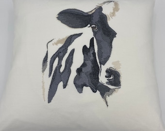 Optical Illusion -Holstein Dairy Cow on an Embroidered Throw Pillow 16" x 16" Conversation Piece-Free Shipping