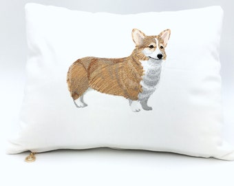 Embroidered Corgi Pillow: Handmade Cotton Throw Pillow (12 x 16)