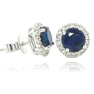 14KW gold Sapphire and Diamond halo stud earrings