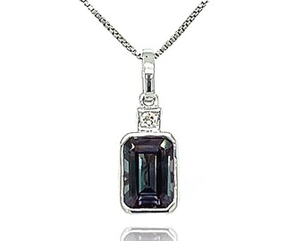 14K White Gold Alexandrite and Diamond Pendant