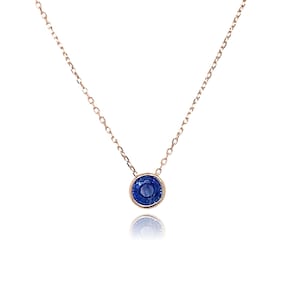 14K Yellow Gold Bezel set Solitaire Sapphire Necklace