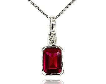 14K White Gold Ruby and Diamond Pendant