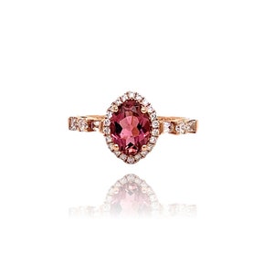 14k Rose Gold Pink Tourmaline and Diamond Ring
