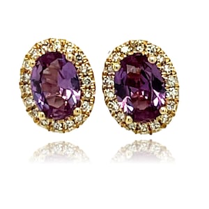 14K Yellow Gold Alexandrite and Diamond Stud Earrings
