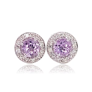 Pink Amethyst and Diamond Stud Earrings in 10K White gold