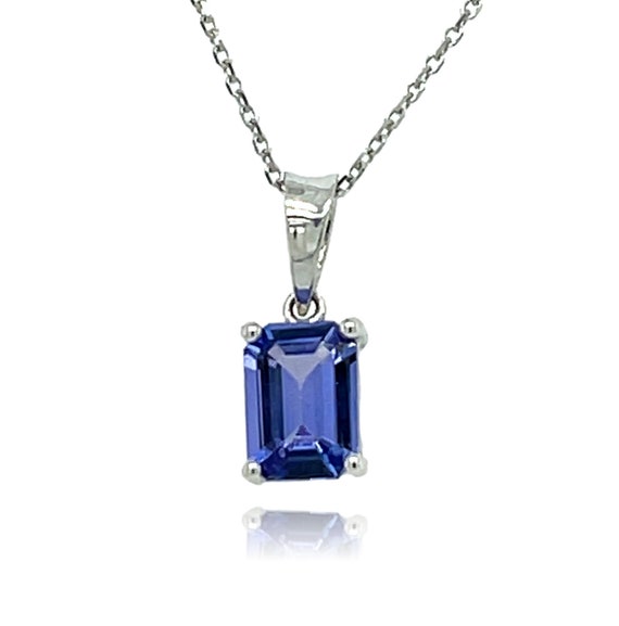 14KW Gold Emerald Cut Tanzanite Pendant