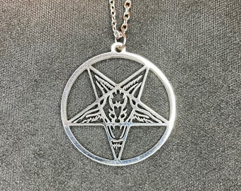 Sigil of Baphomet Inverted Pentagram Stainless Steel Pendant Necklace Satanic Temple Wiccan Pagan Church of Satan Jewelry - Silver Color