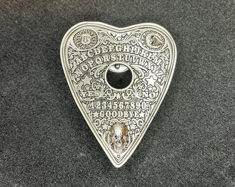 Ouija Board Planchette Stainless Steel Double Lapel Pin Skull Sun Moon Yes No Wiccan Satanic Gothic Pagan Jewelry Accessory Gift - Silver