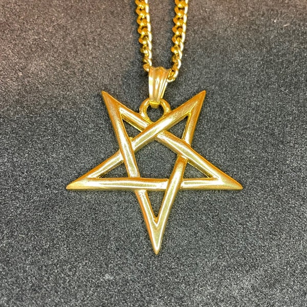 Mystical Upside Down Woven Inverted Pentagram Stainless Steel Retro Pendant Necklace Gothic Satanic Wiccan Occult Jewelry Best Gift - Gold