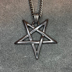 Mystical Upside Down Woven Inverted Pentagram Stainless Steel Retro Pendant Necklace Gothic Satanic Wiccan Occult Jewelry Best Gift - Black