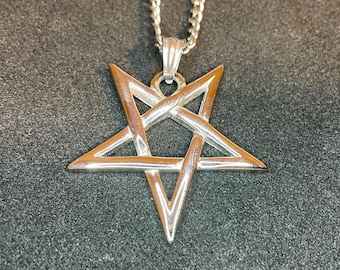 Mystical Upside Down Woven Inverted Pentagram Stainless Steel Retro Pendant Necklace Gothic Satanic Wiccan Occult Jewelry Best Gift - Silver