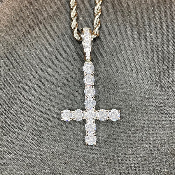 Diamond Upside Down Cross Necklace Etsy Israel
