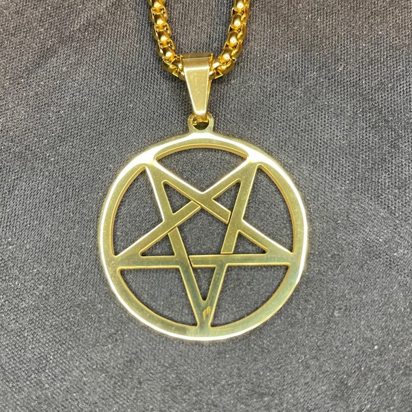 Inverted Pentagram Upside Down Stainless Steel Pendant Necklace Talisman Amulet Gothic Satanic Wiccan Pagan Occult Jewelry Best Gift - Gold