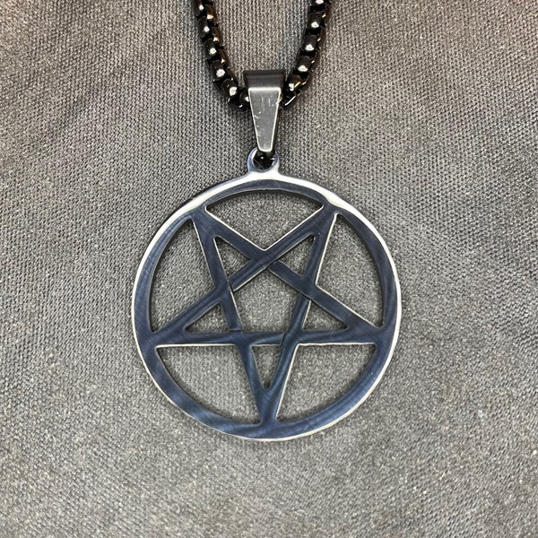 Inverted Pentagram Upside Down Stainless Steel Pendant Necklace Talisman Amulet Gothic Satanic Wiccan Pagan Occult Jewelry Best Gift - Black