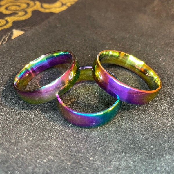 Rainbow Stainless Steel Prismatic Ring Gothic Promise Wedding 8mm Band Satanic Pagan Wiccan Occult Jewelry Men Women Best Gift - Multicolor