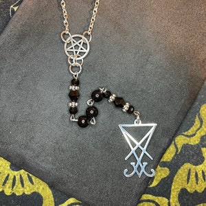 Satanic Rosary Inverted Pentagram Sigil of Lucifer Pendant Small Beads ...
