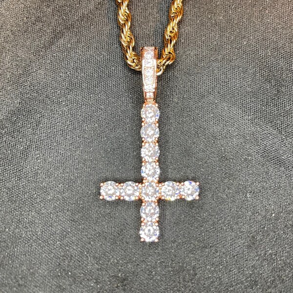 Diamond Upside Down Cross Necklace Etsy