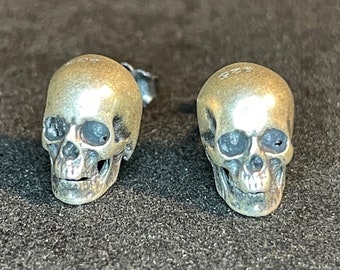 Sterling Silver Skull Earrings 925 Retro Biker Punk Punisher Terminator Skeleton Gothic Death Satanic Wiccan Pagan Druid Occult Jewelry Gift