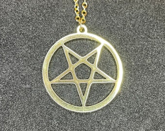 Satanic Inverted Pentagram Upside Down Pentacle Stainless Steel Minimalist Pendant Necklace Gothic Pagan Wiccan Occult Jewelry Gift - Gold
