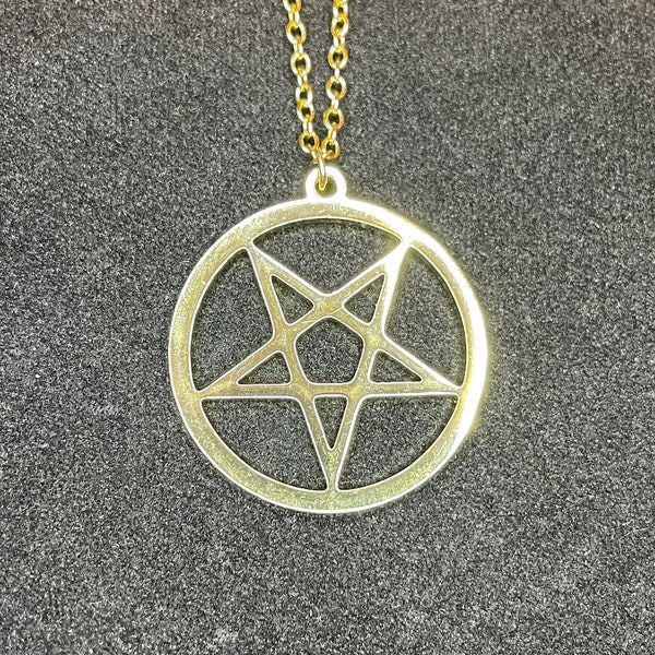 Satanic Inverted Pentagram Upside Down Pentacle Stainless Steel Minimalist Pendant Necklace Gothic Pagan Wiccan Occult Jewelry Gift - Gold